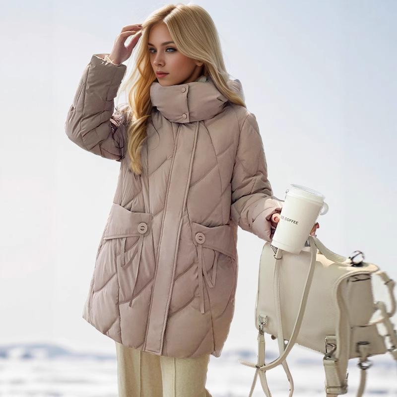 Down cotton-padded clothes women's medium and long models, new models, fashionable loose and thickened hooded cotton-padded clothes, cotton-padded