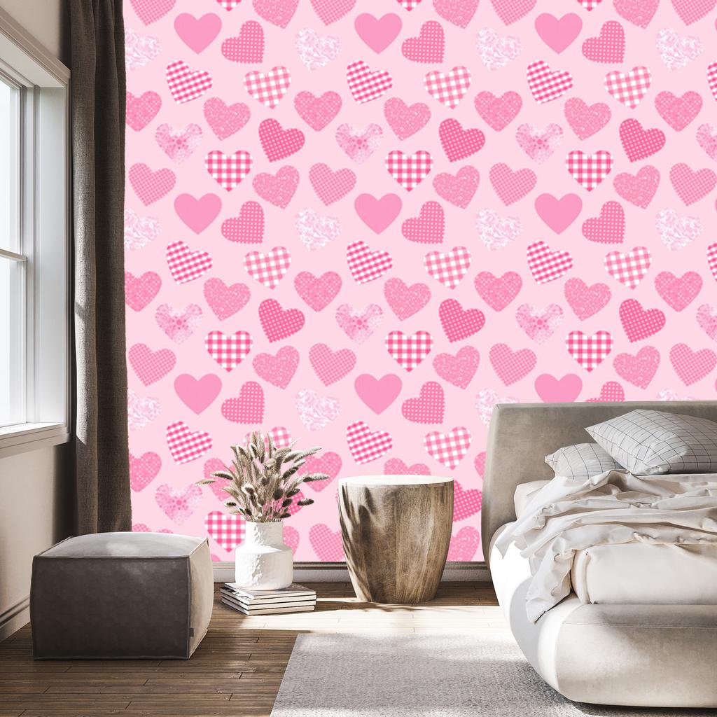 Pink Hearts Wallpaper for Living Room and Bedroom 50x1000