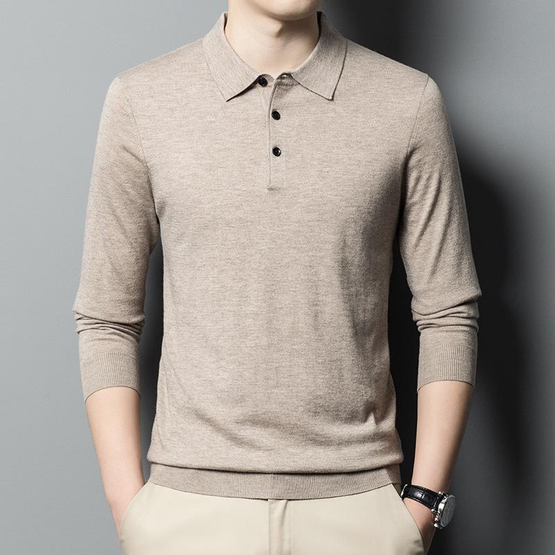 

2026 Men New Polo Shirt Men Cashmere Knitted Pullover Male Solid Color Sweater Autumn Winter Male Casual Business Office Jacket M верблюд