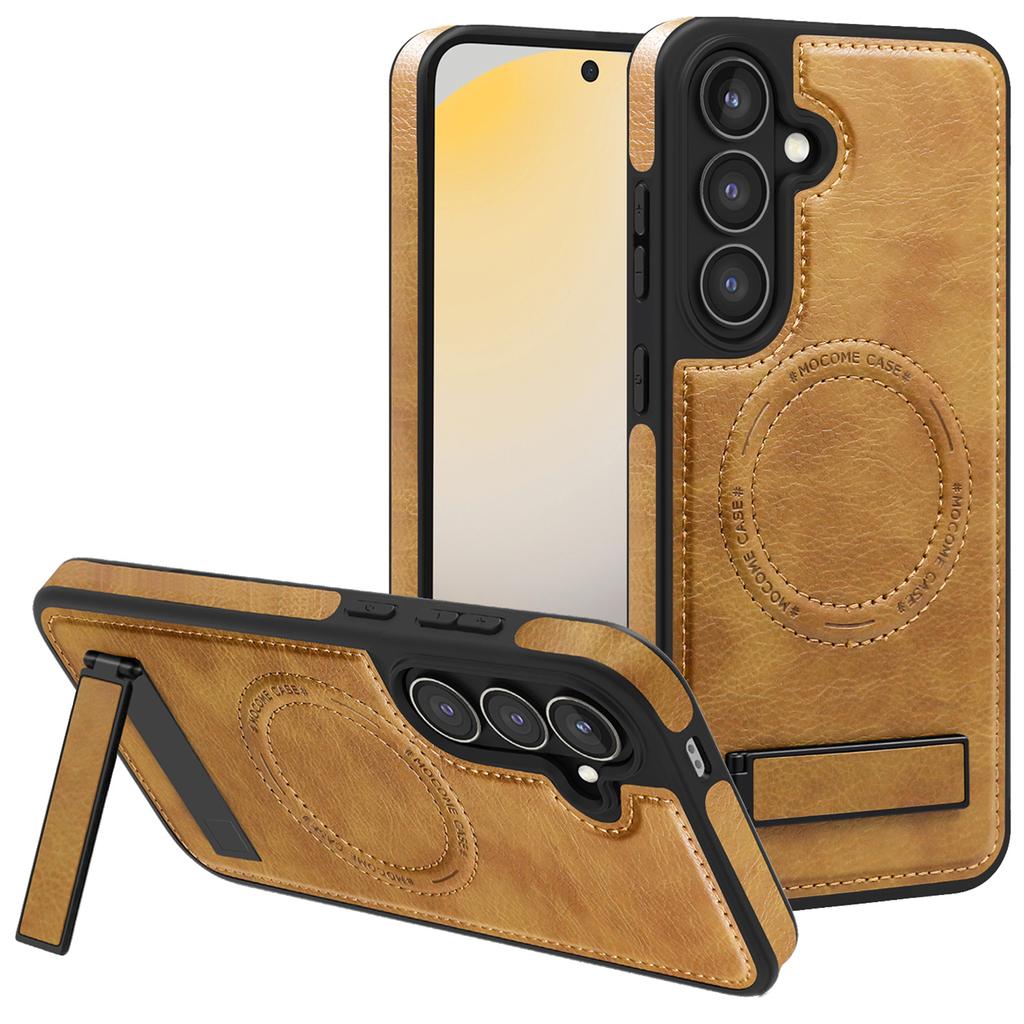 For Samsung Galaxy S24 FE Case Compatible with MagSafe Kickstand Leather Phone Back Cover
