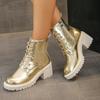 Gold Silver Platform Ankle Boots for Women 2024 Punk Lace Up Thick Heels Combat Boots Woman Zipper Chunky Short Booties Mujer