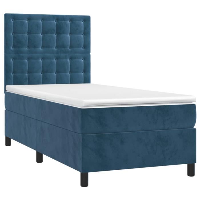 VidaXL Lit à sommier tapissier avec matelas Bleu foncé 100x200 cm - Modèle 3143251