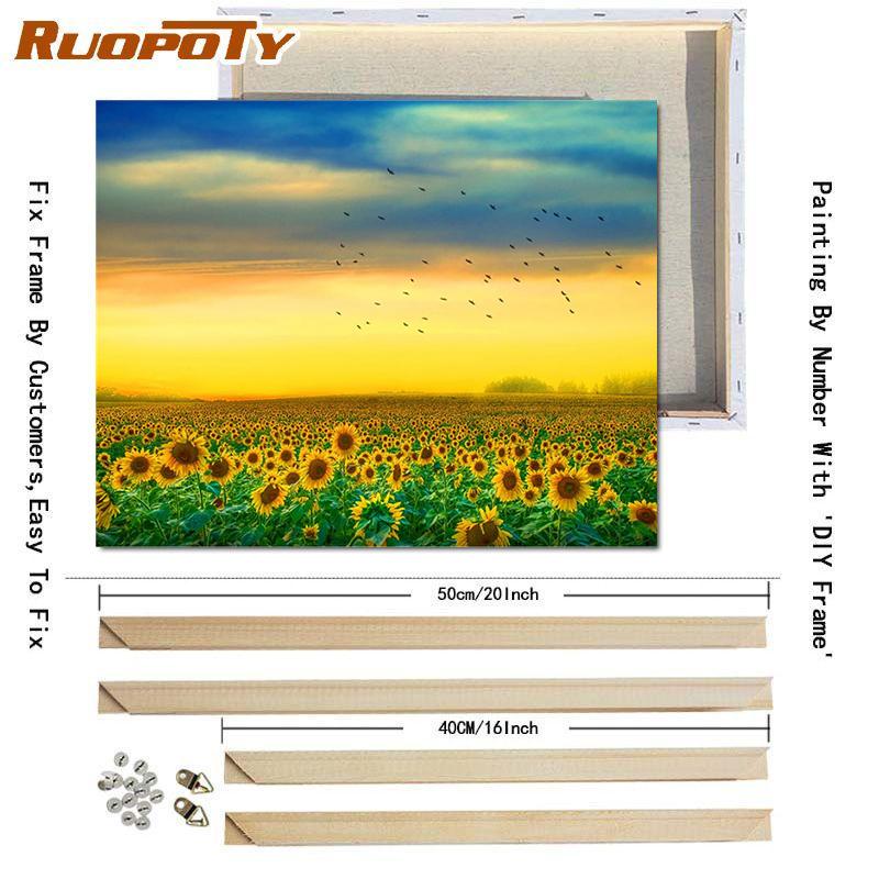 RUOPOTY Picture By Numbers Sunflower Flower Wall Art Unique Gift HandPainted Paint By Number Butterfly Decoration