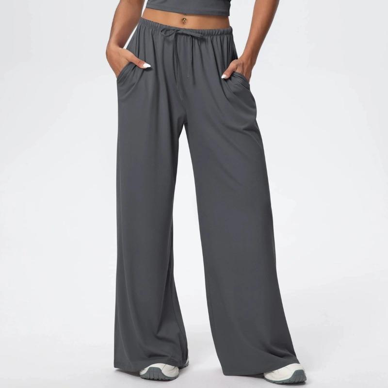 Side Pocket Wide Leg Pants Loose Casual Sports Pants Women's Elastic Drawstring Fitness Running Gym Yoga Women's Pant