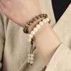 Pure Green Sandalwood/Golden Sandalwood Buddhist Beads with White Jade Bodhi Beads, Chinese Style Fairy-Like Double-Loop Bracelet