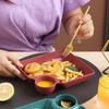 4Pcs Dumpling Plates With Sauce Dipping Compartment Square Plastic Serving Tray Tableware