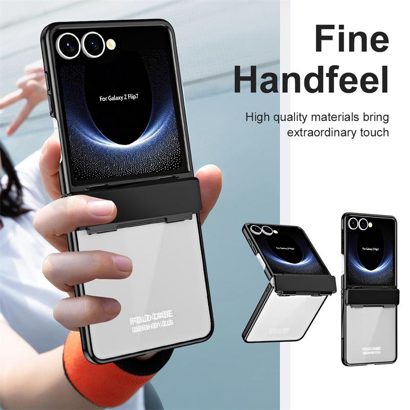 For Samsung Galaxy Z Flip 7 5G Phone Case Luxury Electroplating Matte Folding Hinge Screen Protector Film Shockproof Hard Cover