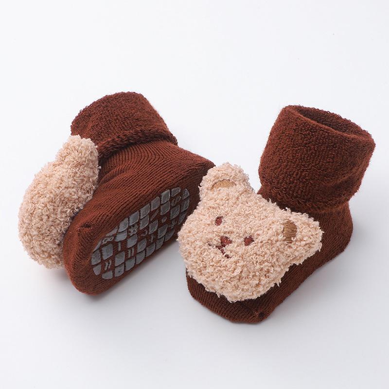 1Pair Middle Tube Socks Winter Cotton Cute Thick Boy Bear Baby Socks Girls Anti Slip Soled Toddler Floor Socks Soft