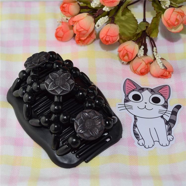 Sunflower Style Wooden Bead Hair Comb - Double Row, Versatile Handmade Hair Accessory.