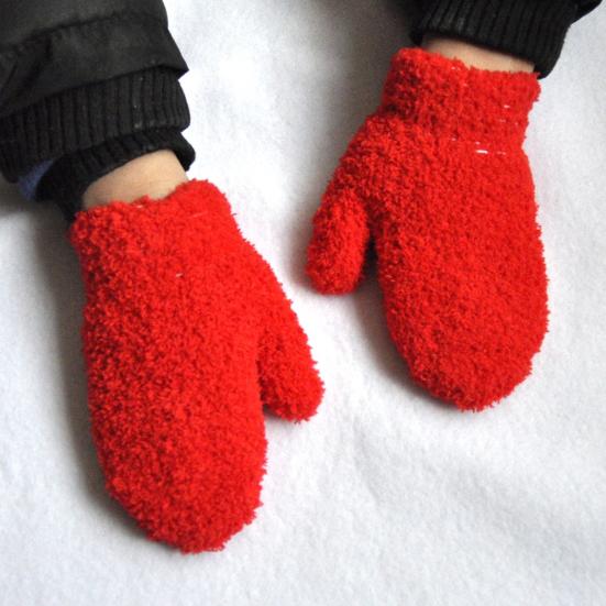 Children Kid Autumn Winter Warm Mittens Solid Color Full Finger Plush Gloves