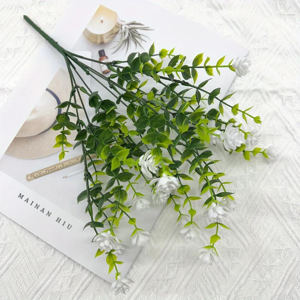 Artificial flowers seven cross Milan Eucalyptus Camellia office UV fake flowers plastic bouquet wedding home decoration