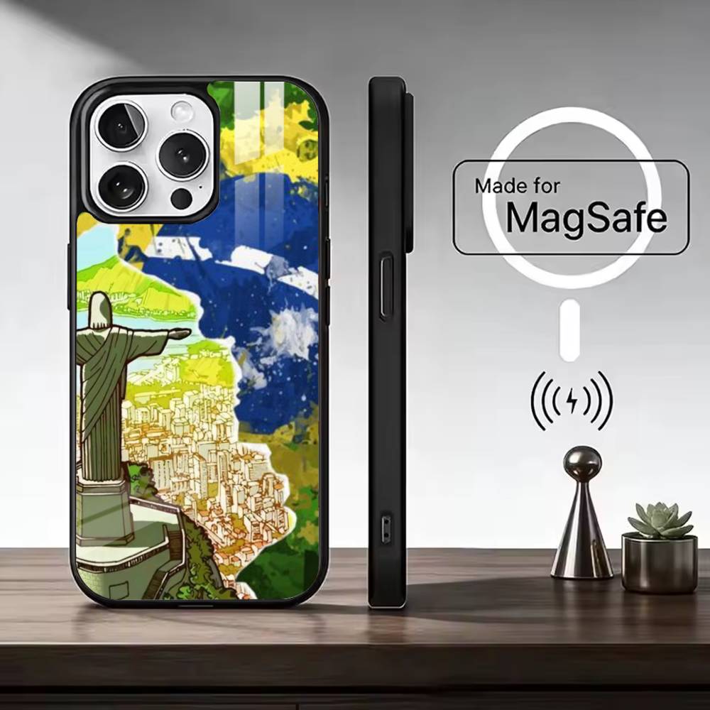 Brazil F-Flag Football Support  For Magsafe Phone Case for iPhone 17 16 15 14 13 12 11 Series Wireless Charging