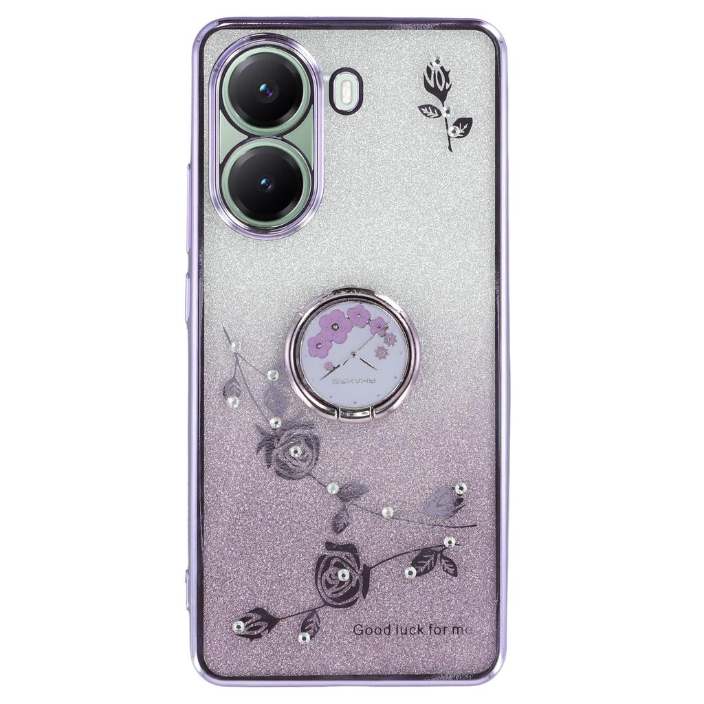 KADEM For Xiaomi Poco X7 Pro 5G Case Ring Kickstand TPU Flowers Phone Cover Gradient Glitter