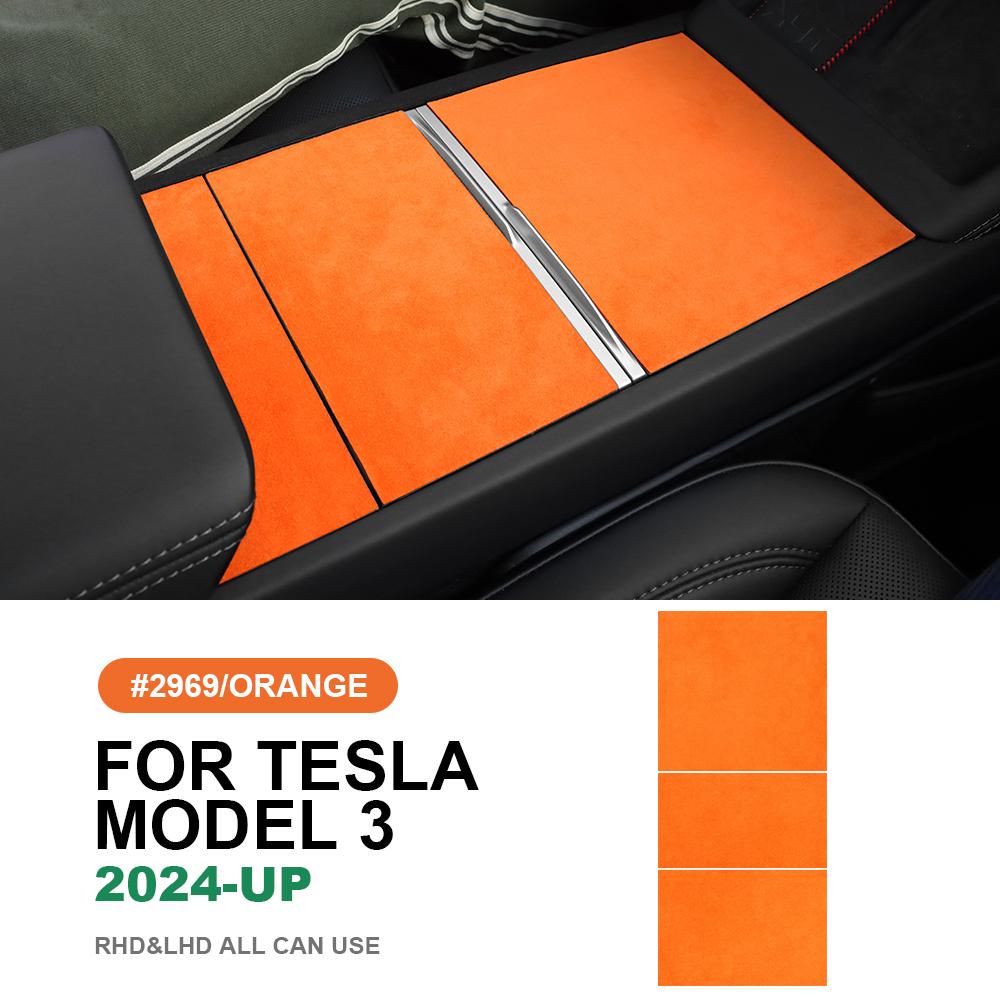 Italian Top Suede Center Console Storage Box Panel Stickers for Tesla Model 3 Highland 2024-Up Protect Car Interior Accessories
