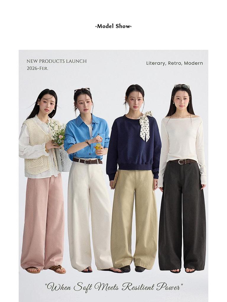 Early Morning Curved-Leg Tencel Pants with Side Pockets - Floor-Length Casual Wear