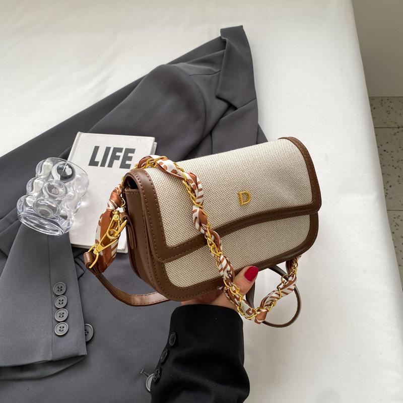 Autumn and Winter New Niche Design Contrasting Color Small Square Bag Versatile Single Shoulder Oblique Span Women's Bag