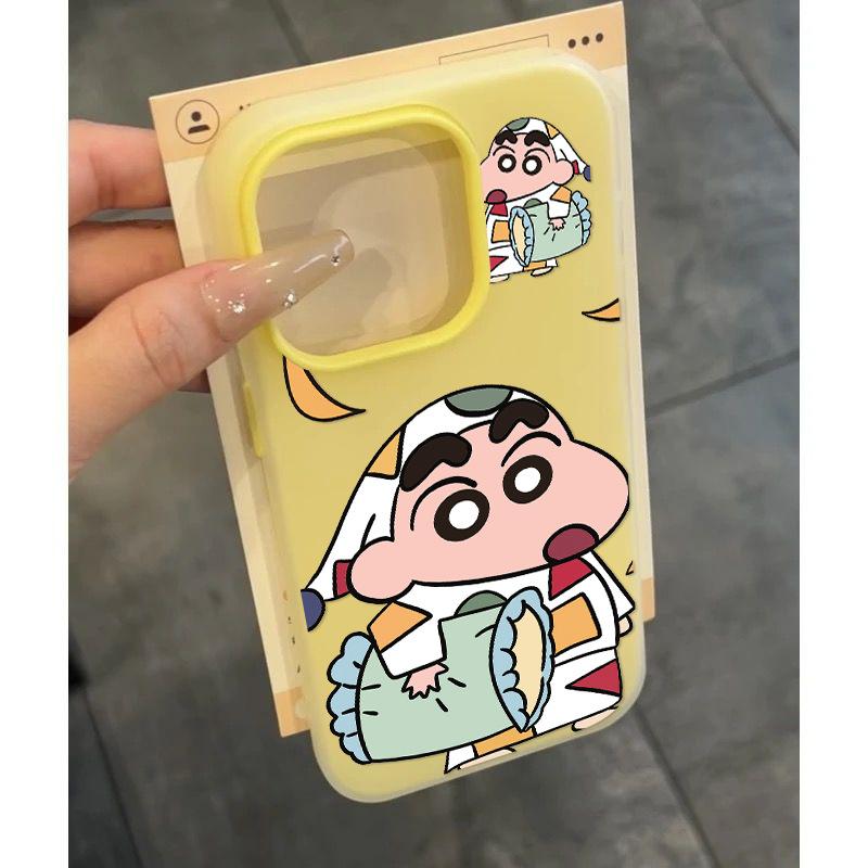 Jelly Zwei-in-Eins Handyhülle Hohl für Apple Handyhülle Silikon Ultradünn für Apple 13pro Kreativ Crayon Shin-chan