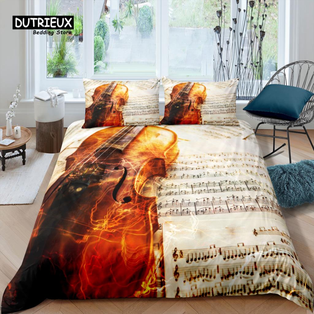 Home Living Luxury 3D Vintage Cello Bedding Set Music Duvet Cover Pillowcase Queen And King Eu/Us/Au/Uk Size Comforter Bedding