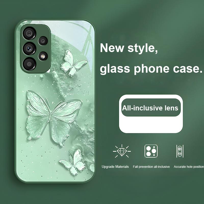 Golden Butterfly Pink For Samsung Galaxy S23 U Ltra 24 Plus S20 21 FE S25 Ultra A70 A72 73 51 52 53 Tempered Glass Phone Case