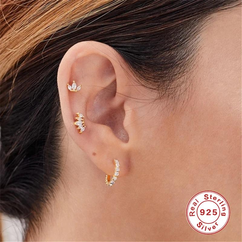 S925 Sterling Silver Small Crown Diamond Thread Piercing Single Stud Earrings Best Selling Trend Ear Bone Nails