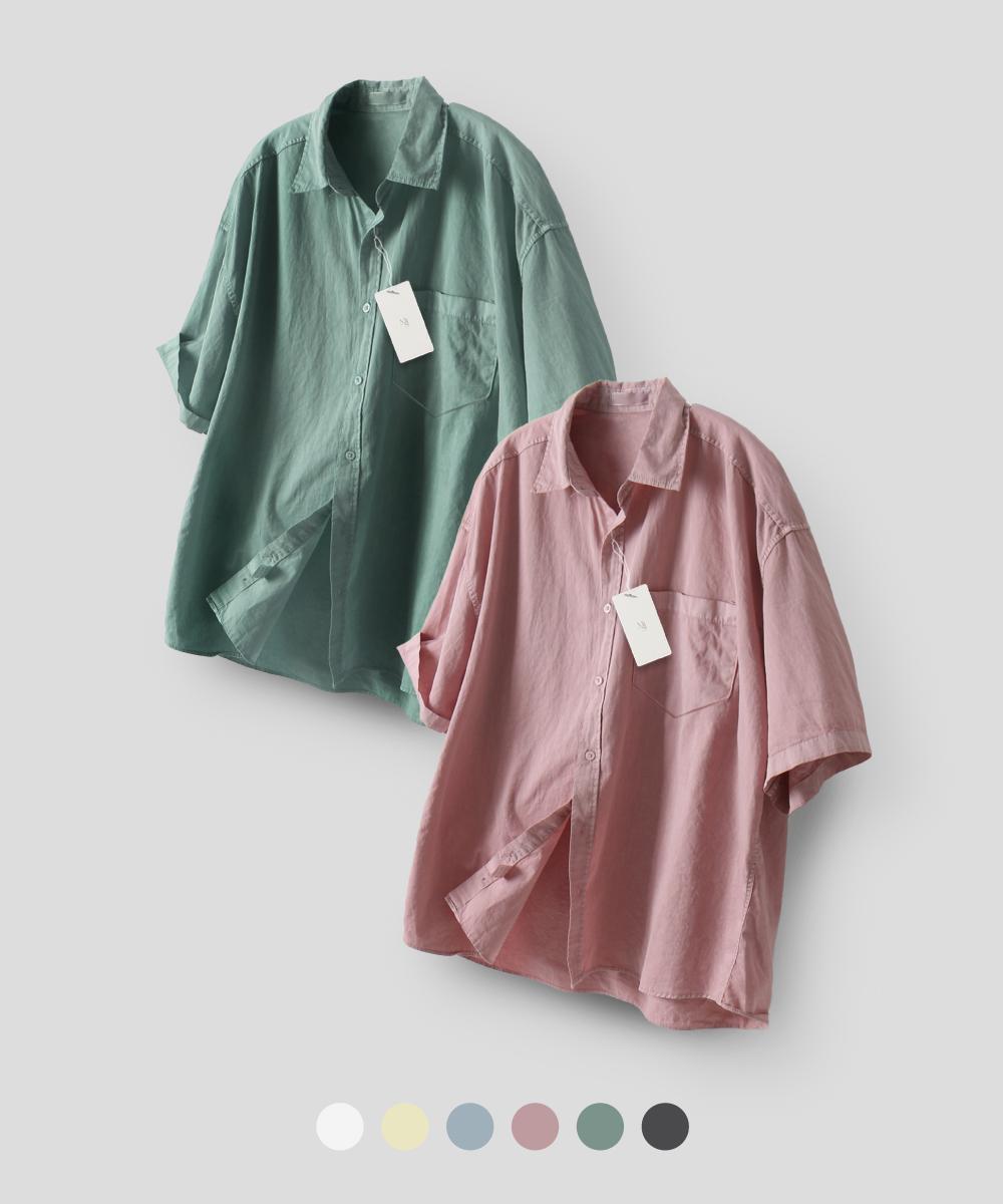 Mood Inside [2Pack] Semi-Over Pigment Half Shirt Ivory/Free