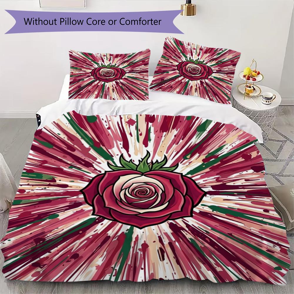 Rose Pattern Bedding uilt Set uilt Cover Pillowcase Home Decoration Birthday Gift (1 * duvet cover + 2 * pillowcase without core)54