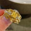 French Retro Lace Yellow Diamond Women's Ring - Hand-Brushed, Pleated, Forged Gold with Elegant Niche Design.
