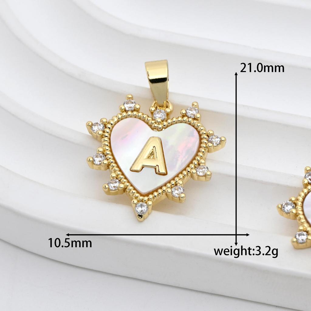 Gold Plated Copper Love Heart Pendant Necklace with Shell and 26 Letters.