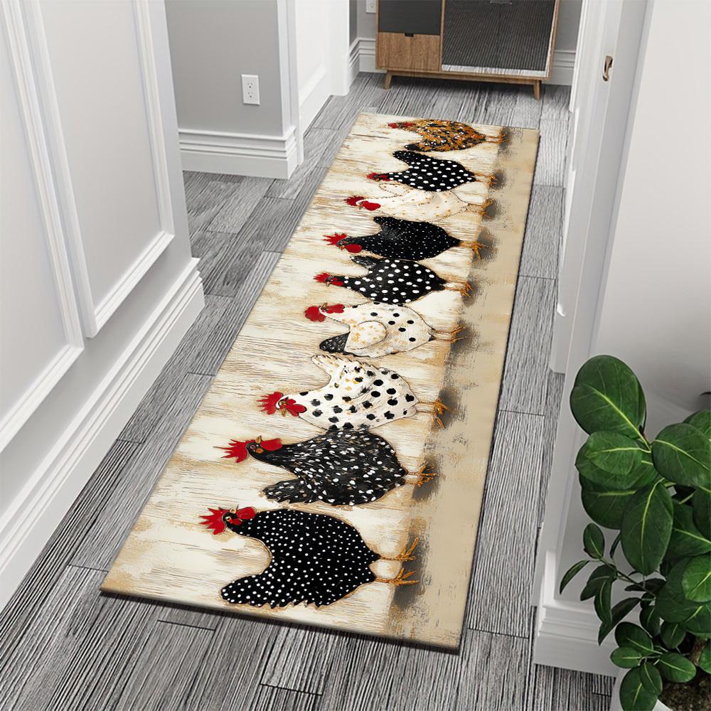 1 Stück Landhausstil Huhn Rutschfester Waschbarer Teppichläufer für Eingangsbereich, Wohnzimmer, Schlafzimmer & Terrasse 60X90cm gray