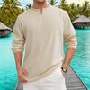 Men's Summer Solid Color Cotton And Linen V-neck Loose Long Sleeve Tops Men's Casual Fashion Long Sleeve Tops