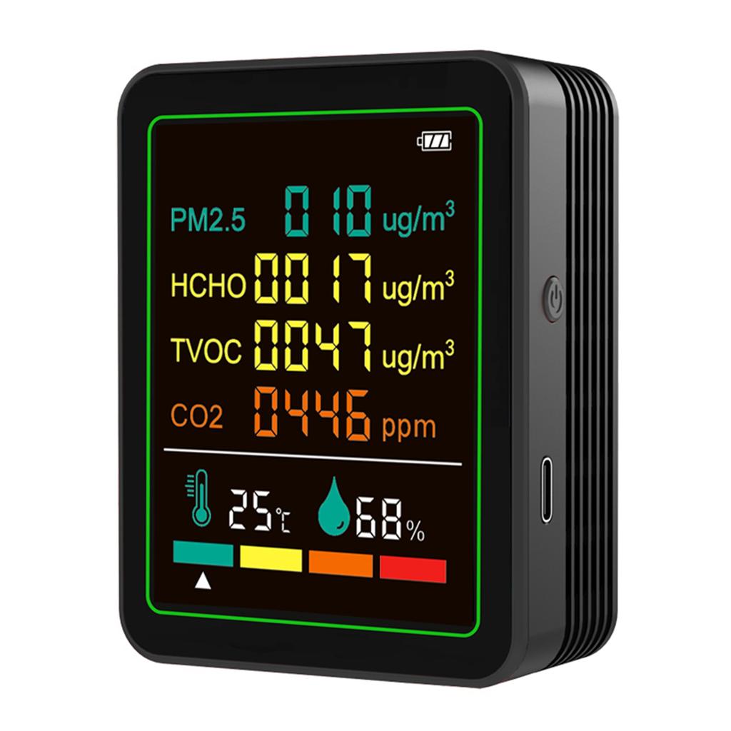Air Quality Meter 6 in 1 CO2 TVOC HCHO PM2.5 Temperature Humidity Detect Tester Indoor Portable