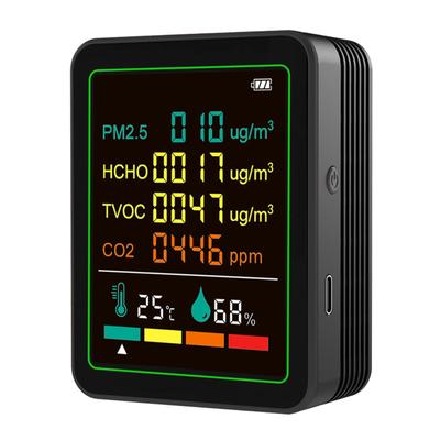 Air Quality Meter 6 In 1 CO2 TVOC HCHO PM2.5 Temperature Humidity Detect Tester Indoor Portable
