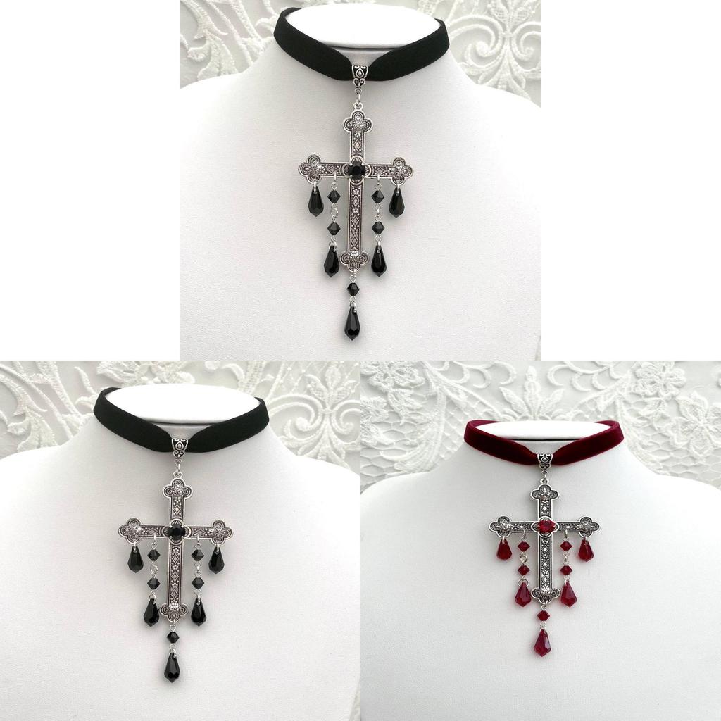 Geometric Gothic Cross Choker Necklace With Electroplated Alloy For Women