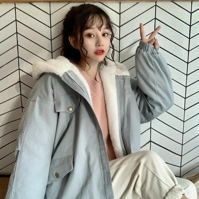 Short Style Parkas Women Solid Aesthetic All-match Students Simple Winter Coat Loose Korean Fashion Hooded Streetwear Sweet