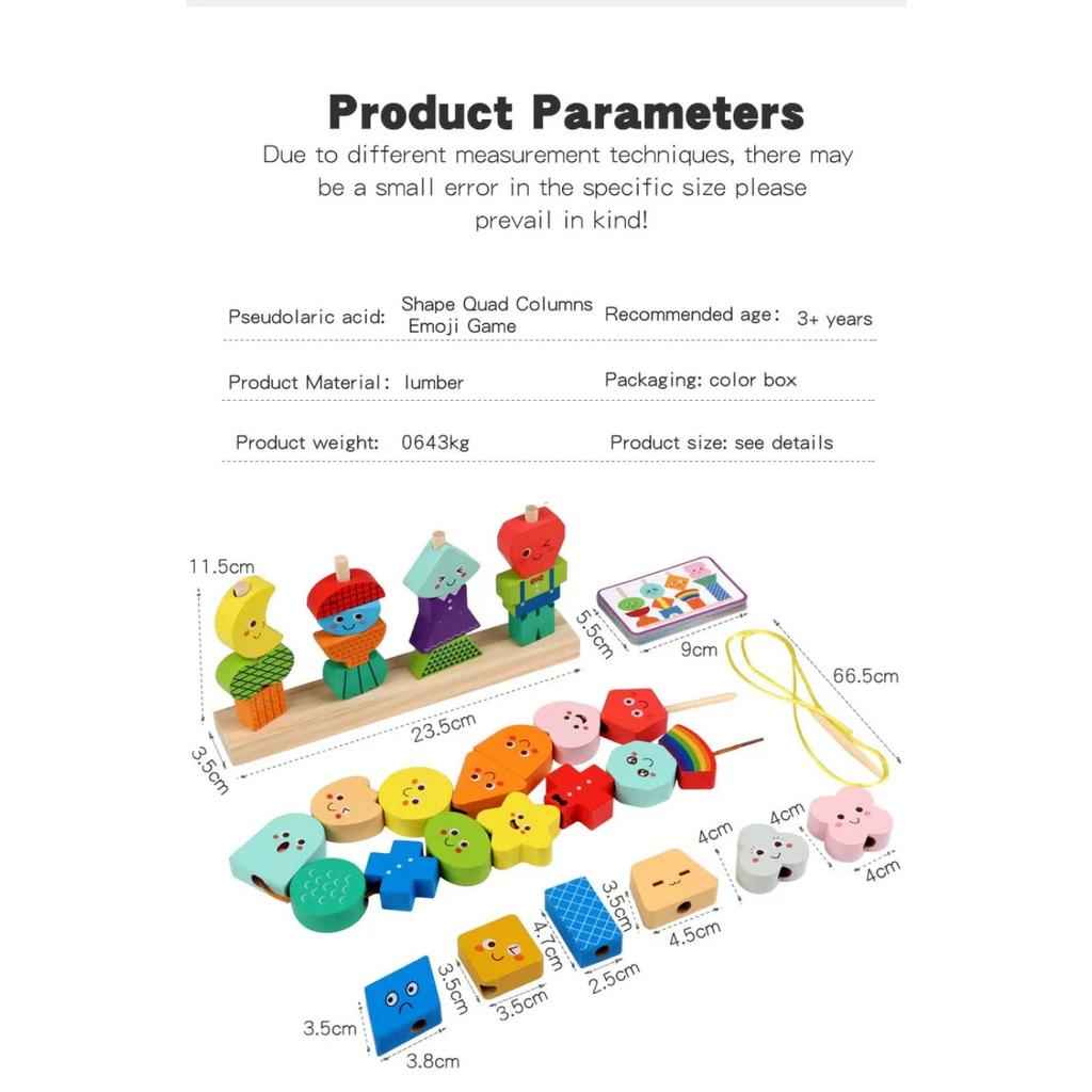Wooden Expression Block Stacking Matching Game Montessori Parish Toys Shape Color Cognition Sorting Fine Motor Skills Education