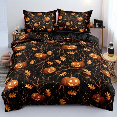 3D Halloween Print Bettbezug-Set Ranken umgeben das Kürbislaternen-Muster Bettwäsche-Set(Größe 135x200 Nur 1 Kissenbezug)