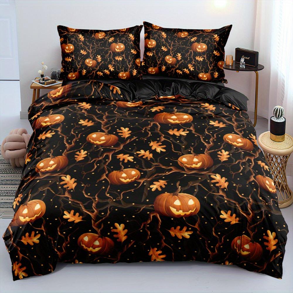

3D Halloween Print Duvet Cover Set Vines Surround The Pumpkin Lantern Patterned Bedding Set(size 135x200 Only 1 Pillowcase) US Twin(172x218cm)