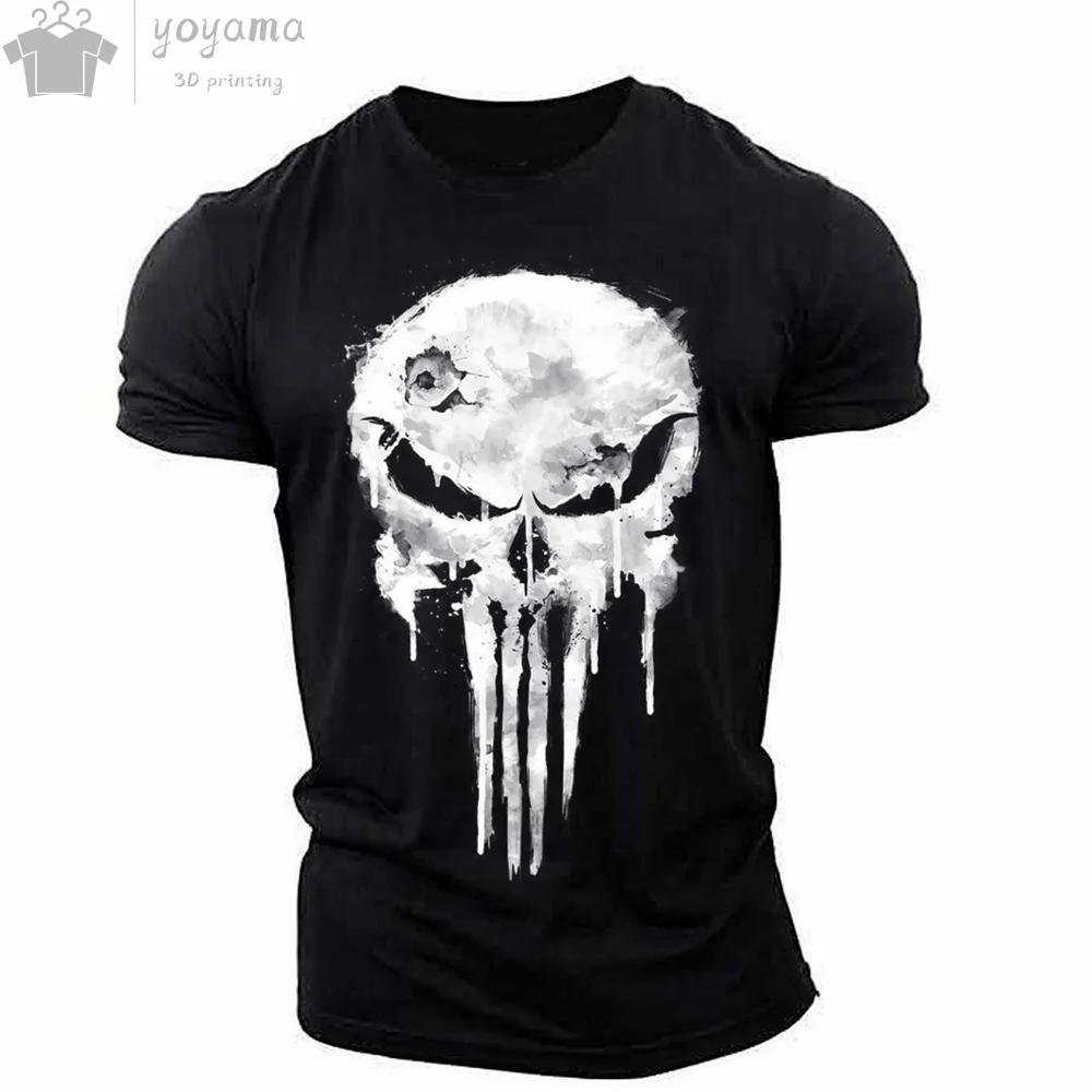 Men's T-shirt 3d Printed Military Patriotic Skull O-neck T-shirt, Oversized T-shirt, Short-Sleeved T-shirt, Men's Sportswear Top