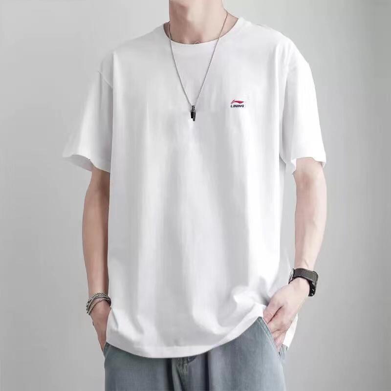Li-Ning Embroidered Logo Solid Color Round Neck Casual Short Sleeve T-Shirt Men Tops White ATST639-2