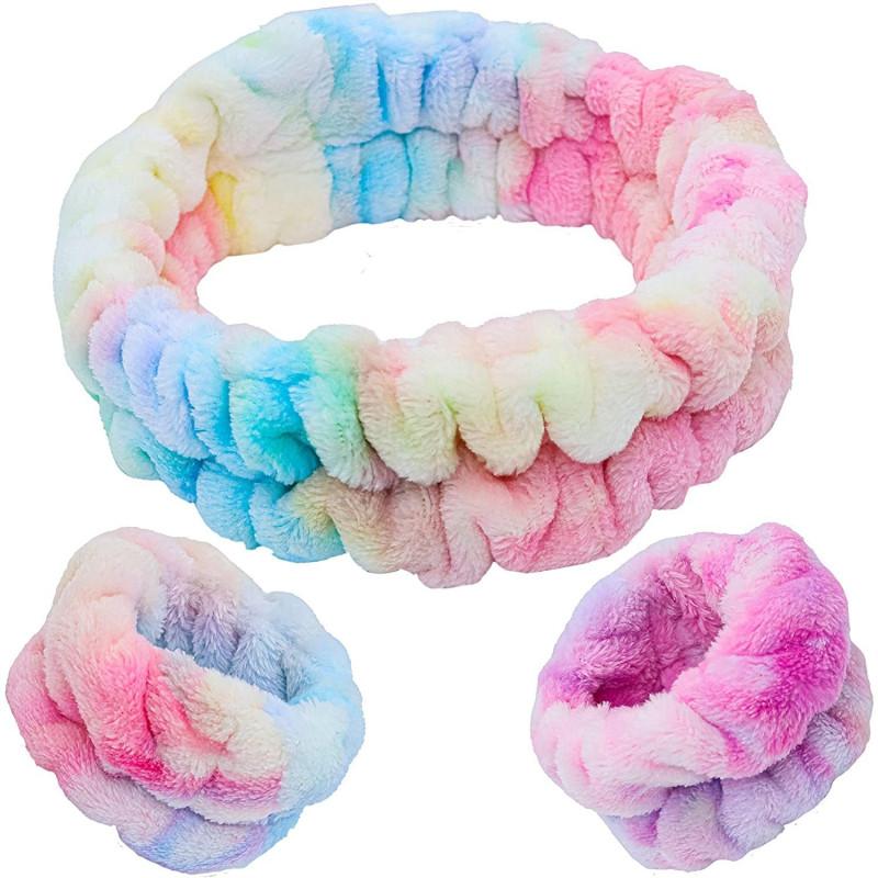 Women Girls Wash Face Spa Makeup Headbands Soft Coral Fleece Absorbent Headband Waterproof Wrist Band Elastic Hair Bands