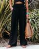 Women's Spring/Summer 2025 Cotton Linen Wide-Leg Pants - Solid Color, Elastic Waist, Casual Long Fit