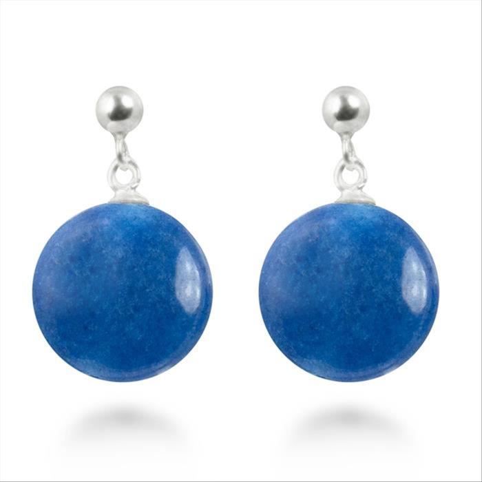 Boucles d'oreilles Luxenter kenitna en alliage métallique et agate bleu foncé finition plaquée rhodium