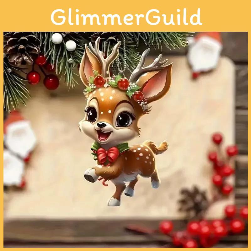 Cartoon Brown Cute Reindeer Pattern Acrylic Pendant For Christmas Decoration