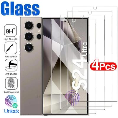 4 adet ekran koruyucu Samsung Galaxy S24 Ultra S23 S22 S21 artı HD temperli cam parmak izi kilidini ekran koruyucu filmler