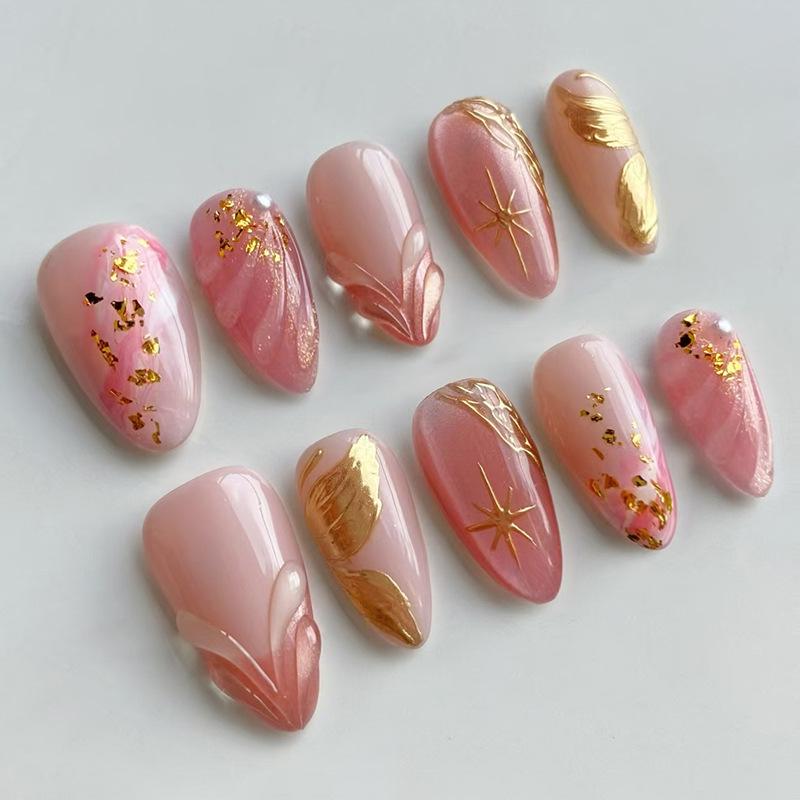 24 Stuks Kleurverloop Polka Dot Design Volledige Dekking Kunstnageltips Draagbare Amandel Valse Nagels Tomaat Ster Patroon Korte Press-on Nagels
