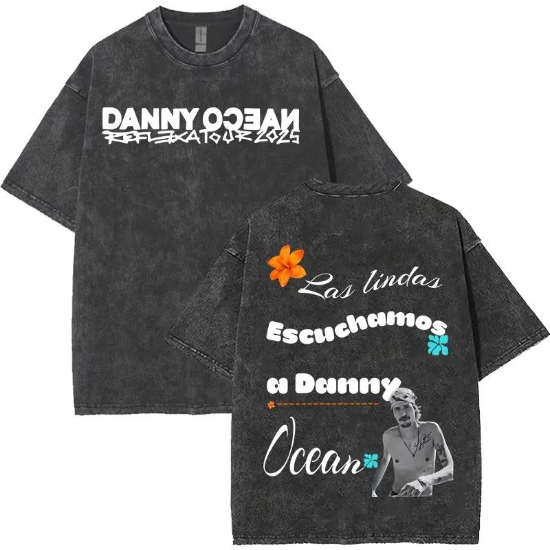 Danny Ocean Rapper Harajuku Style Letter Print Vintage Washed TShirt Unisex Hip Hop YK Loose Casual Crewneck Tee for Teens