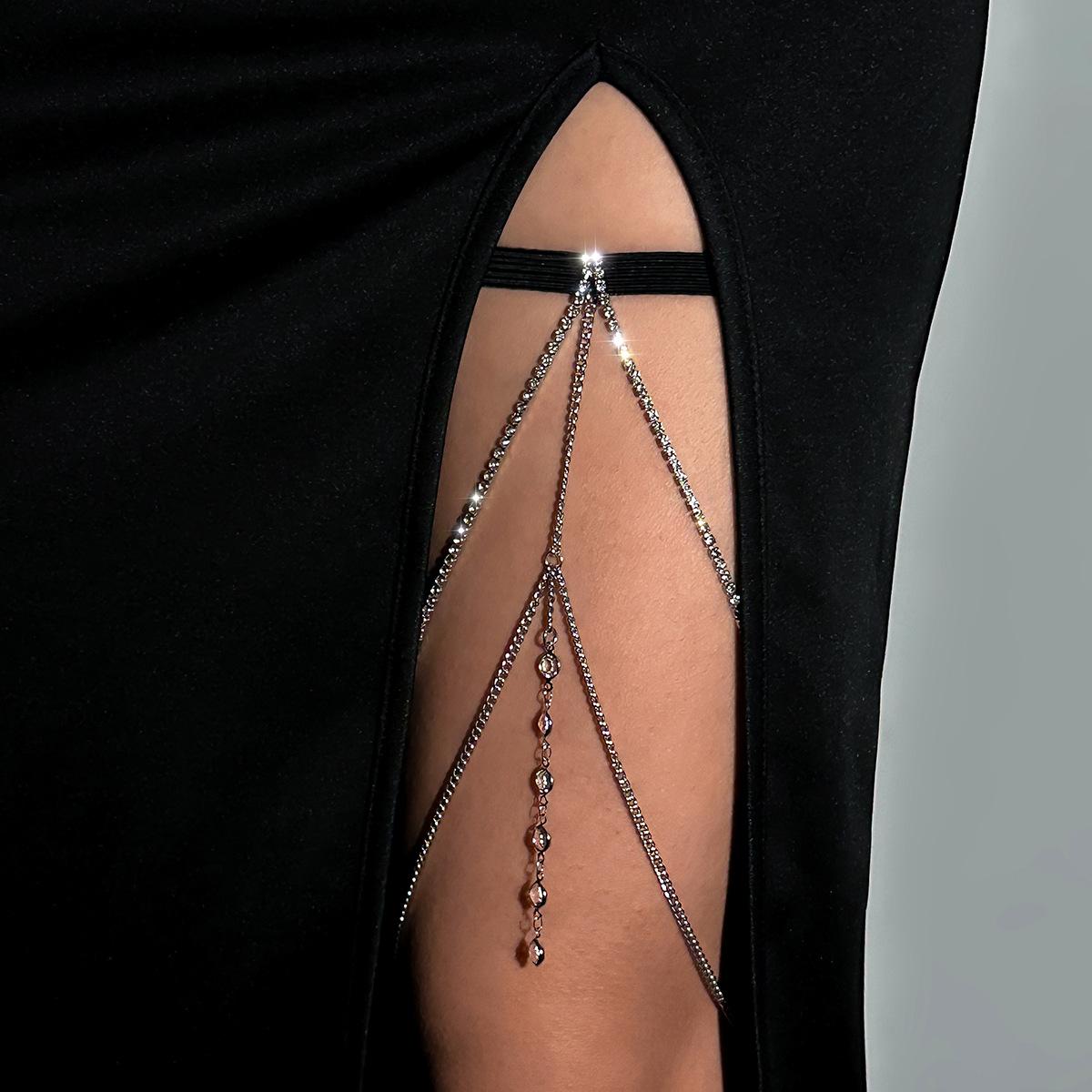 

Sexy Shiny Crystal Multilayer Tassel Leg Chains for Women Charms Adjustable Elastic Thigh Chains on Leg Accessories Body Jewelry серебряный