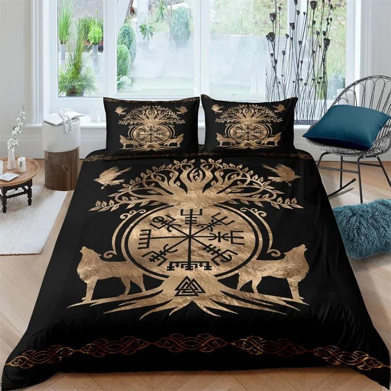 Viking Duvet Cover Scandinavian Folklore Motifs Bedding Collection Microfiber Northern Germanic Culture Vikings Wolf Celtic Quilt Cover