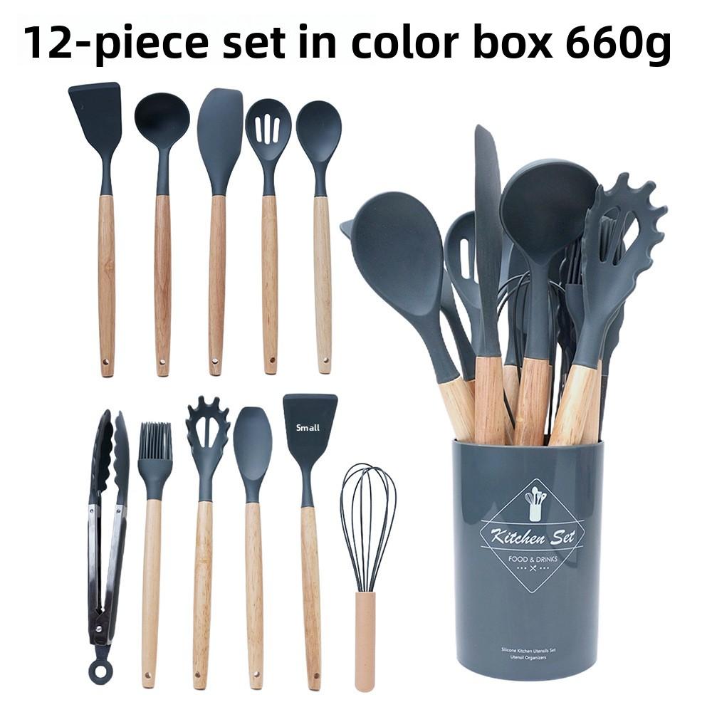OEM ODM Creamy White Wooden Handle Silicone Kitchenware Nonstick Spatula Cooking Tools Kitchen Utensils