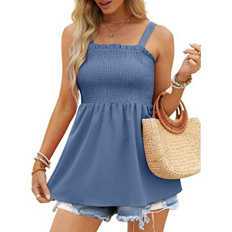 DAFIFY Moda damska Lato Wiosna Casual Jednokolorowy nadruk Bez rękawów Szelki T-shirty i topy z kwadratowym kołnierzykiem